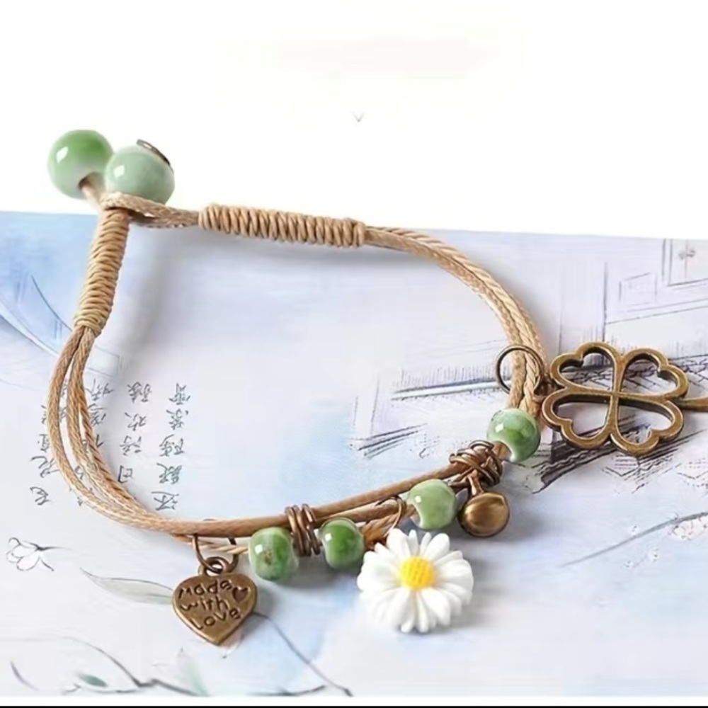 3/$25 Boho Daisy Four Leaf Clover Bracelet